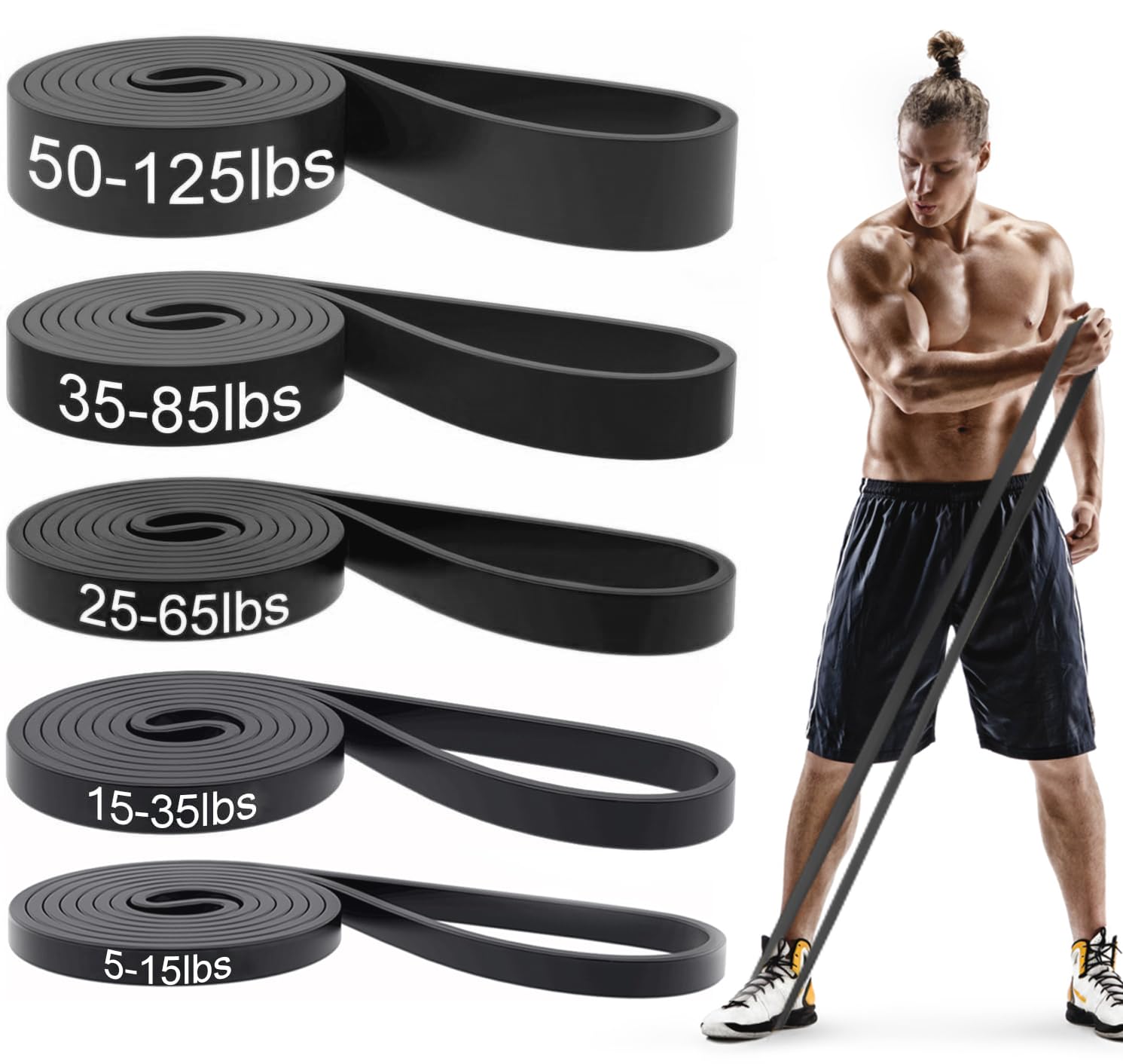 Pull Up Bands, Resistance Bands Set, Exercise Workout Bands for Men & Women, Ideal for Body Stretching, Physical Therapy and Muscle Training - Black