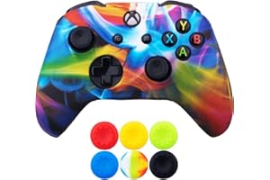 9CDeer 1 Piece of SiliconeTransfer Print Protective Cover Skin + 6 Thumb Grips for Xbox One/S/X Controller rainbow