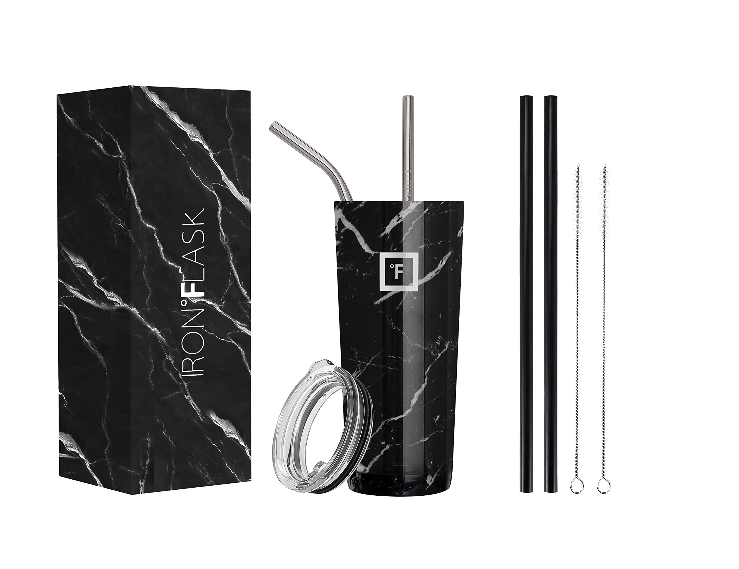 IRON °FLASK Classic Tumbler - 710 ml, Vacuum Insulated Stainless Steel, Hot Cold, Double Walled, Thermo Travel Mug, Water Metal Canteen (Black Marquina)