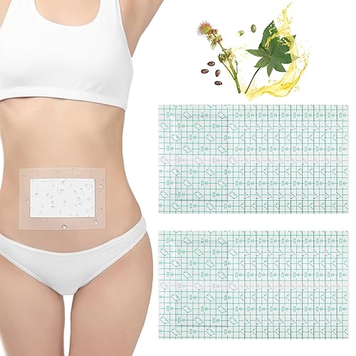 20 Pcs Transparent Castor Oil Patches,Disposable Water Proof Castor Oil Belly Button Patch,Anti-Leakage Castor Oil Wrap for Belly Button,Self-Adhesive Highly Absorbent Castor Oil Pack