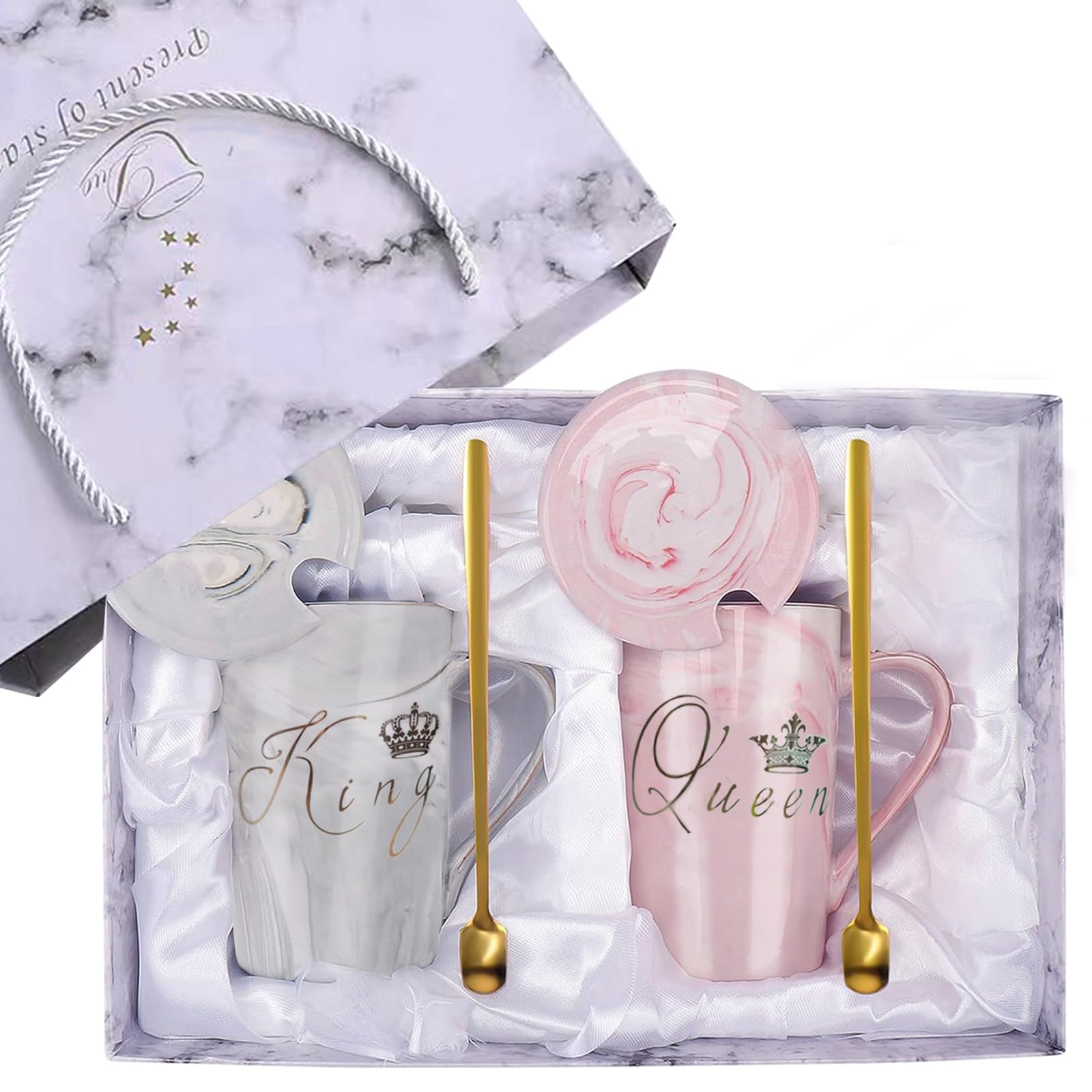 Photo 1 of ***MISSING ONE****XUEJITECH King and Queen Coffee Mugs Set for Couples - His and Hers Ceramic Mugs 14oz, Elegant Wedding Gifts for Bride & Groom, Anniversary & Engagement Presents for Husband Wife, with Gift Box