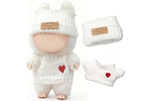 Mistrara for LABUBU Clothes,Outfit for Labubu,Clothes Set for 17cm LABUBU Doll(NO Doll),Cut 2 Piece Set Clothing for labubu Sweater Set,Doll Clothing Accessories for LABUBU _White Sweater