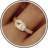 Nymerianoble Promise Rings for Her, Gold Rings Non Tarnish Diamond Ring Wedding Bands for Women Birthday Gifts for Women Valentine's Gift for Her Size 5-10