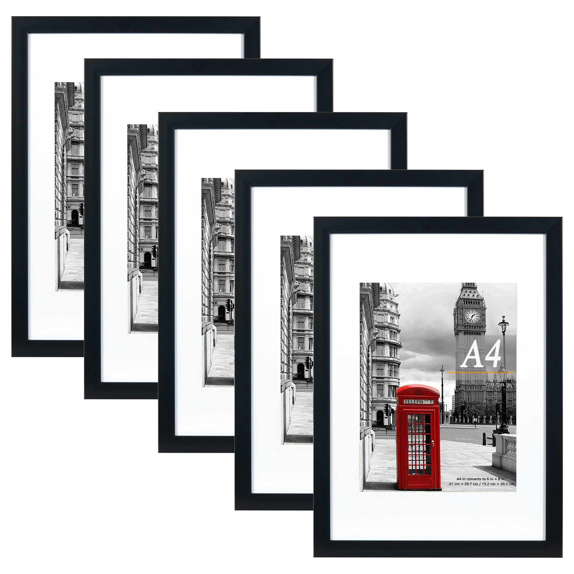 Scholar Tree Black Picture Frame A4 with Mount,Set of 5,A4 Picture Frame,Freestanding and Wall Mountable — image 1