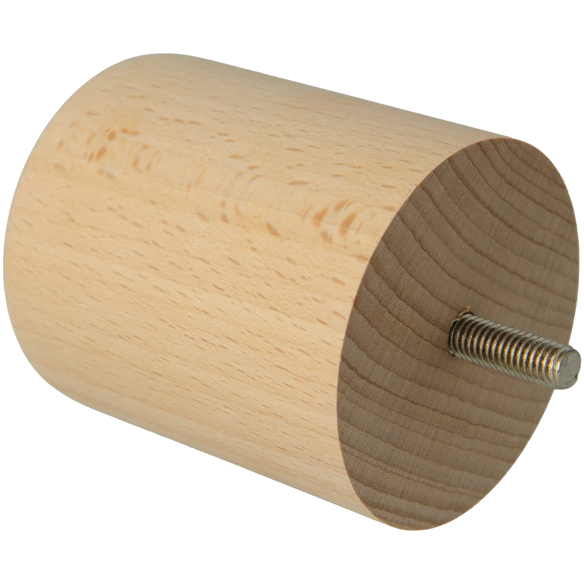 amig - Round Furniture Leg, Beech Wood Leg with Natural Finish, Replacement Legs for Sofas, Beds, Tables, Fixing: Metal Spike of Metric 8, Measurements: 68 x 80 mm