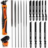 COMOWARE 17Pcs Handsaw &amp; File Set, 6 Metal Needle File &amp; 10 Handsaw Blades | Quick Change Handle for Flat, Half-Round, Round &amp; Triangle Files, for Woodworking,DIY, Model Crafting, with Storage Box
