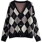 Hyipels Women's Long Sleeve Cardigan Sweater,Cute Y2K Top Knit Colorful Patterned V Neck Button Outwear S~XL