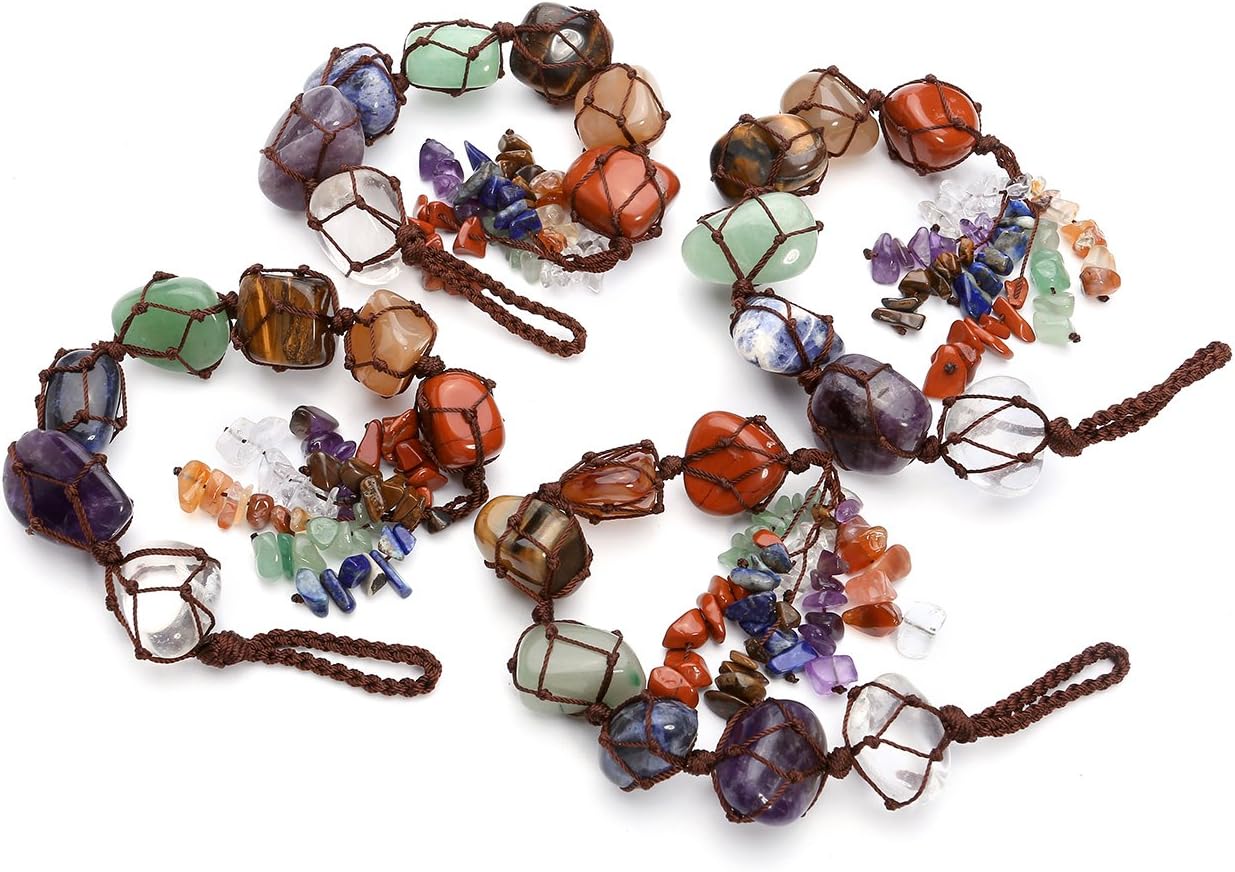 VadiForest 7 Chakra Gemstone Reiki Healing Crystals Hanging Ornament Tumbled Palm Stones Tassels Fengshui Home Indoor Decoration for Good Luck Yoga Meditation Protection: Home & Kitchen