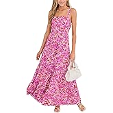 CUPSHE Women's Maxi Dress Summer Floral Sleeveless Casual Wide Straps Crossback Tiered Flowy Beach Long Dress