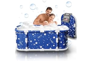KISEELY Portable Bathtub, 47“ Foldable Bathtub-Installation Free, 7 Layers Thicken with Metal Support, Therapy Tub for Shower Stall Fold Up Soaking Bath Tub, Hot SPA, Ice (Classic Star EA6)
