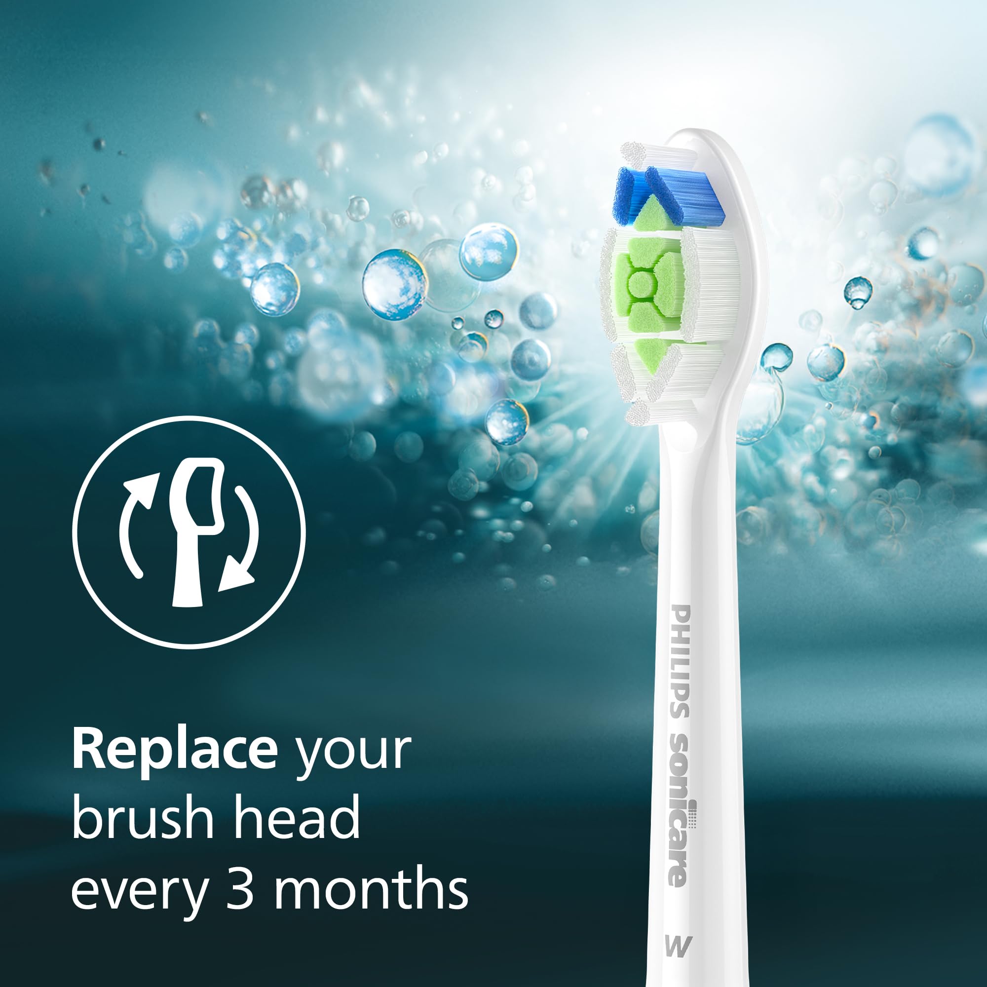 Philips Sonicare W DiamondClean - Genuine Replacement Electric Toothbrush Heads, White, 4 Pack One Year Supply, HX6064/65