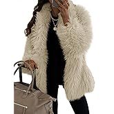 Tankaneo Womens Oversized Faux Fur Coat Lapel Collar Open Front Fuzzy Jackets Winter Warm Fluffy Outerwear