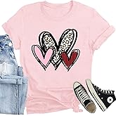 CQF Valentines Day Shirt for Women Love Heart Printed T-Shirts Casual Summer Tee Tops