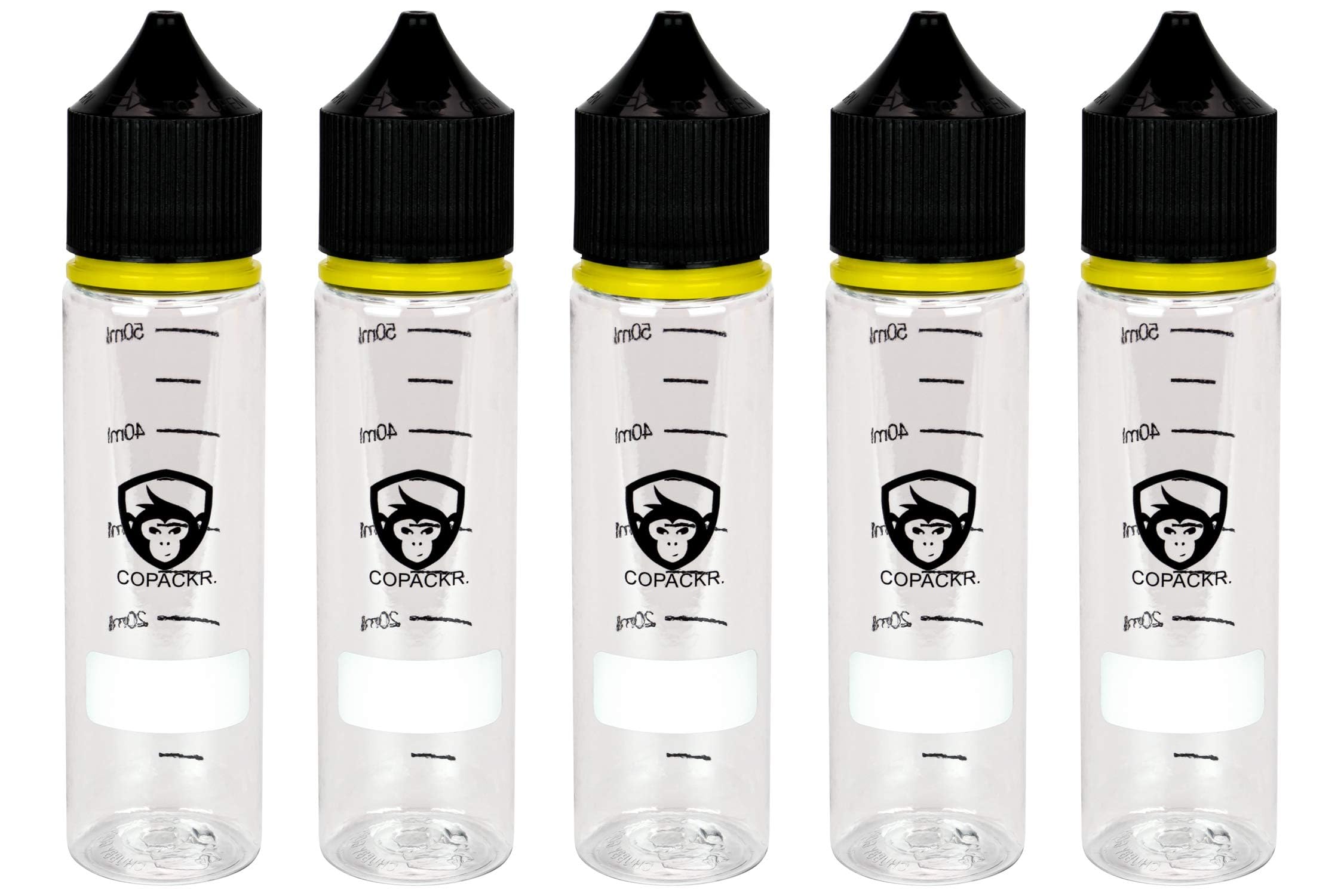 Copackr 5x 60ML V3 - Chubby Gorilla Plastic PET Dropper Bottles with measurement for oils, liquids, ink and chemicals - perfect for travel - With childproof cap