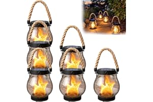CHECKSIMPLE 2026 New Upgrade Kaliqo Solar Lantern Outdoor Lights, Dancing Flame Solar Lantern Outdoor Lights, Hemp Rope Flame Lamp, for Camping Pathway Yard Patio Porch Garden Decor (6Pcs)