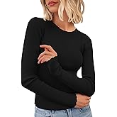 PRETTYGARDEN Womens Long Sleeve Shirts Ribbed Knit Fitted Cute Tops for Women Trendy Basic Pullover Shirt Fall Clothes
