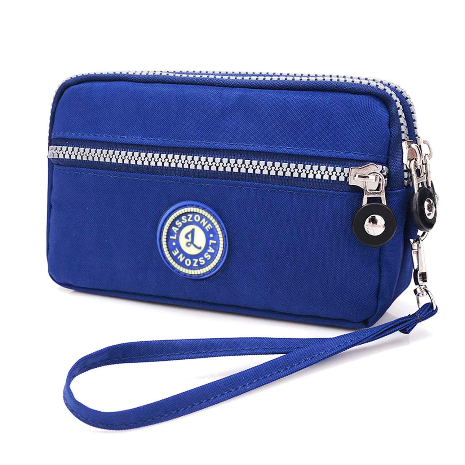 LassZone Wristlets Wallets for Women Nylon Clutch Bag Mobile Phone Purse Smartphone Bag Ladies 3 Layer Zipper Handbag with Detachable Wrist Strap for Cellphone Card Cash