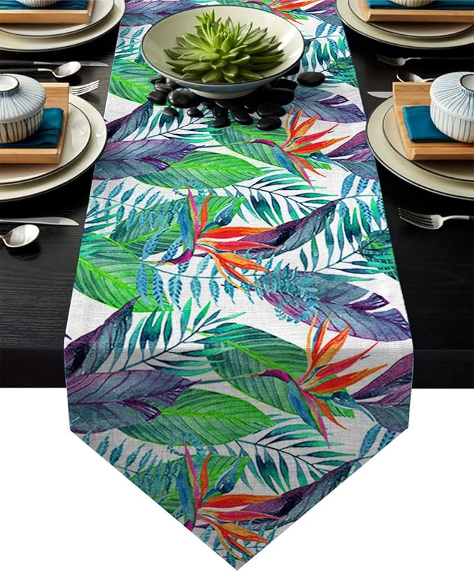 BMALL Table Runner Watercolor Hawaiian Tropical Leaf Table