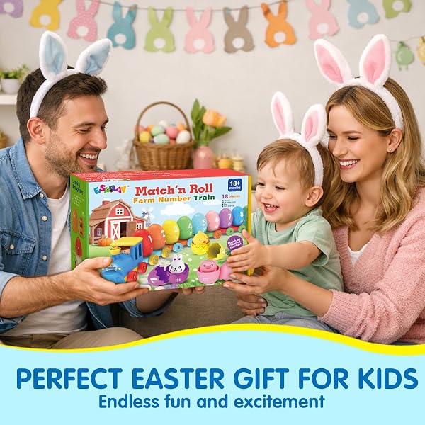 ESPRAY TODDLER LEARNING TOYS FOR 1 2 3 YEARS OLD, COUNT MATCHING & SORTING MONTESSORI FARM TRAIN SET WITH 8 FARM ANIMALS & 1 FARMER FINGER PUPPETS, CHRISTMAS EASTER BIRTHDAY GIFTS FOR BABY BOYS GIRLS