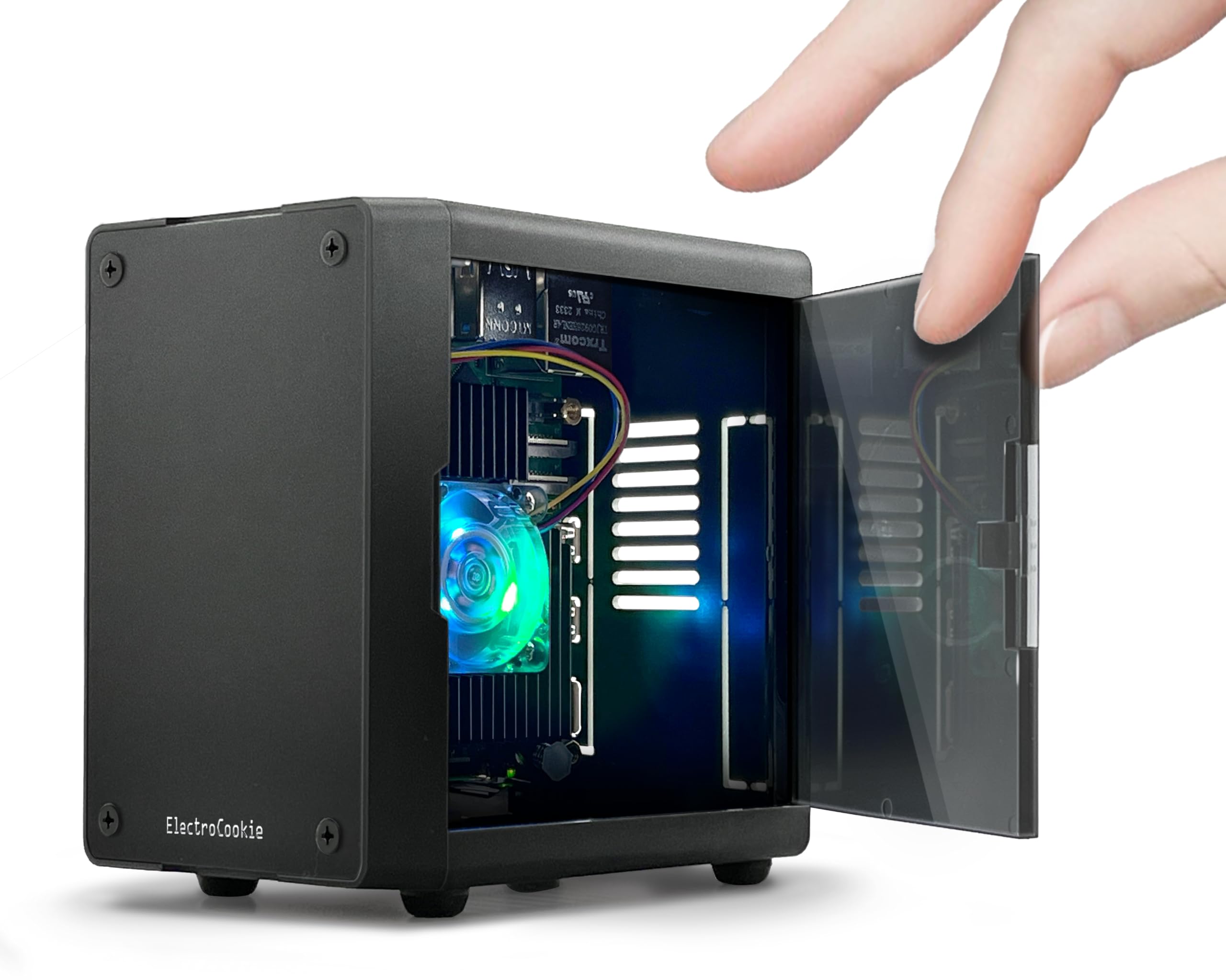 Photo 1 of ElectroCookie Mini PC Case for Raspberry Pi 5 with Active RGB Lighting Cooler (Matte Black)