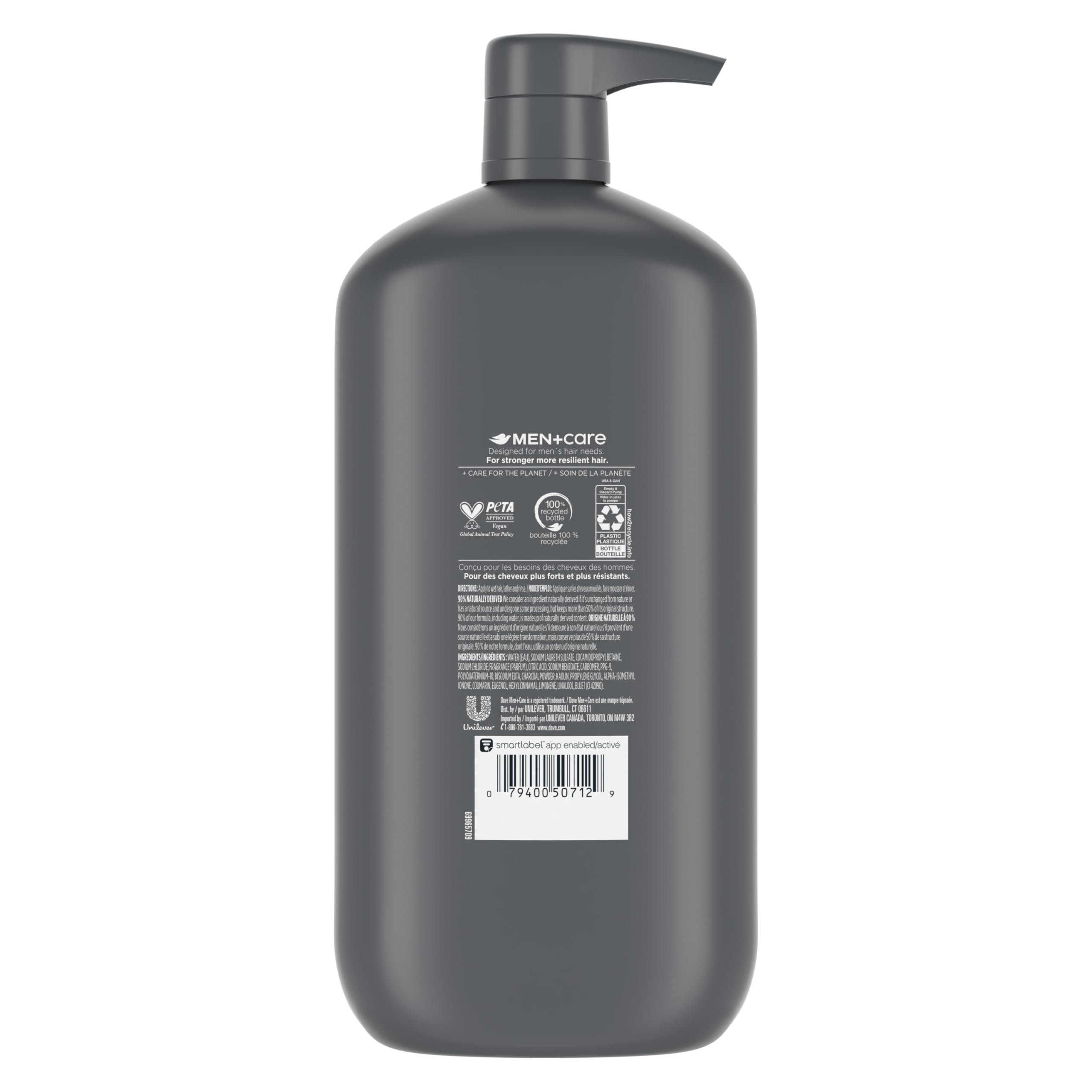 DOVE MEN + CARE Charcoal Pump Purifying Shampoo Charcoal + Clay for Stronger, More Resilient Hair, with Plant-Based Cleansers, 31 oz