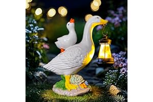 QCF Solar Garden Porch Goose Statues Decor,Outdoor Resin Figurines Light for Yard Patio Lawn,Garden Decorations Gifts for Mom