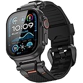 ULTIMAL Sport Band for Apple Watch 49mm/46mm/45mm/44mm, Soft TPU Strap with Stainless Steel Buckle & Connectors, Sweat-Resistant, Easy to Clean, Fits 155-225mm Wrist, for Apple watch Ultra 3/2/1, SE 3/2/1, Series 11/10/9/8/7/6/5/4 (Black/Black)