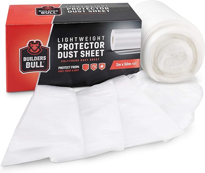 Builders Bull™ Dust Sheets for Painting 2m x 50m Large Plastic Sheet