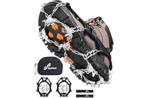 Sportneer Crampons: 28 Stainless Steel Spikes Traction Snow Grips for Shoes and Boots - Double Chain Heavy Duty Anti-Slip Ice Grippers for Men Women Walking Hiking Climbing Shoveling