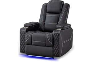 TUNYI Home Theater Recliner Chair - Power Recliner Sofa Chair with Adjustable Headrest Faux Leather Reclining Chair with USB/Storage/LED Light/Cup Holder (Black, 1 PC)