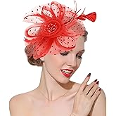 Fascinators Hats 20s 50s Hat Pillbox Hat Cocktail Tea Party Headwear with Veil for Girls and Women (US, Alpha, One Size, Red)