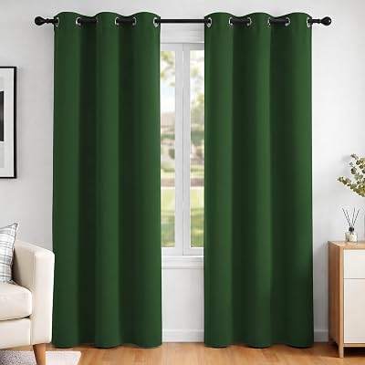 Deconovo Christmas Blackout Curtains 2 Panels Dark Green Thermal Eyelet 42 x 90