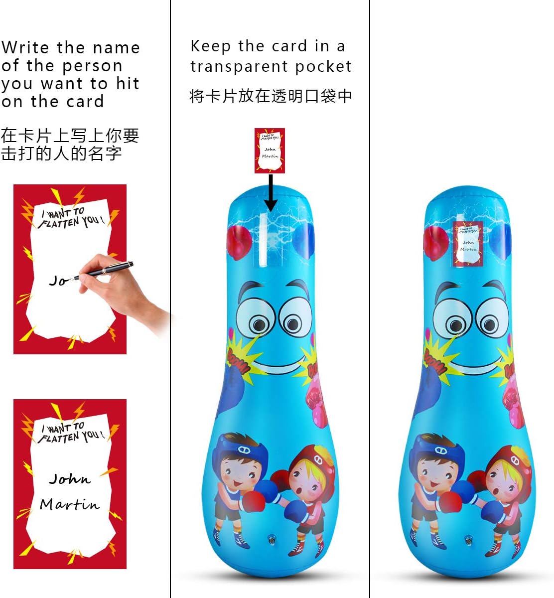 Inflatable Punching Bag for Kids，Free Standing Boxing Bag for Immediate Bounce Back Heavy Punching Bag for Practicing Karate, Taekwondo, De-Stress Boxing Bag for Boy/Girl. (Child 125CM, Blue) : Sports & Outdoors