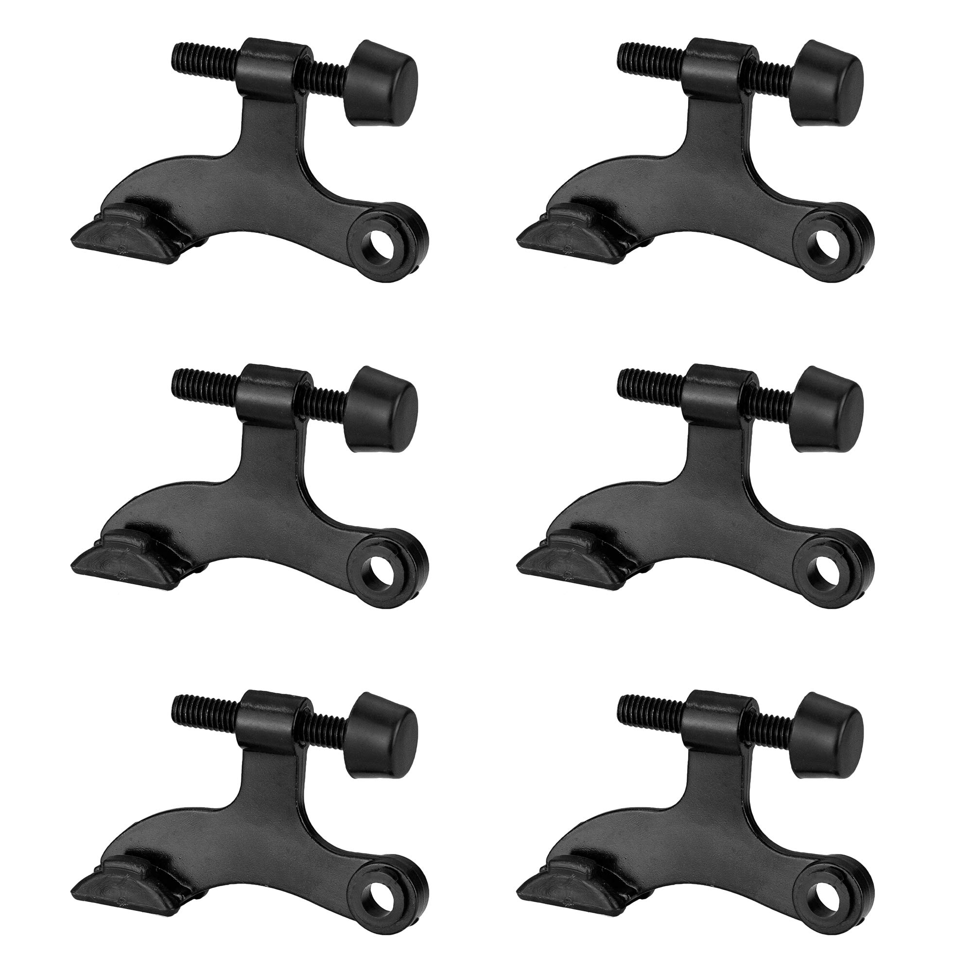 Door Stopper Hinge, Black 6 Pack - Heavy Duty Adjustable Hinge Pin Door Stop Hardware with Rubber Bumper Tips