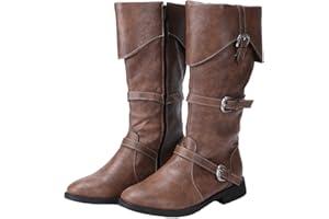 Helltaker Mens Renaissance Vintage Boots Medieval Cosplay Boot Halloween Viking Pirate Riding Shoes