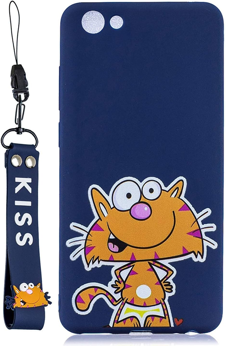Huiran Case Compatible with vivo Y71,Cute 3D Cartoon Animal Soft Silicone TPU Back Cover with Cute Cat Lanyard Strap Protective Cover,Cat Blue