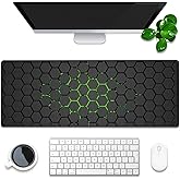Desk Pad, Green Honeycomb Science Technology Extended Gaming Mouse Pad Large, 31.5"x11.8" Big Mouse Pad with Non-Slip Base and Stitched Edge, Long Computer Keyboard Mouse Mat for Home Office Work