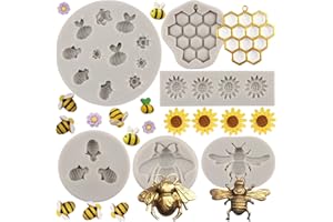 Sijiangmold Bumble Bee Silicone Mold Sunflower Fondant Molds Honeycomb Bees Silicone Chocolate Molds for Cupcake Topper Cake 