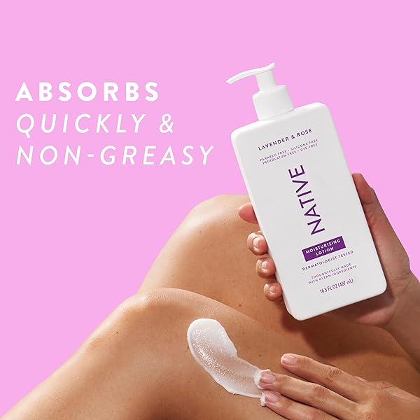 NATIVE BODY LOTION, LAVENDER & ROSE, 48-HOUR HYDRATION FOR DRY & SENSITIVE SKIN, MADE WITH PLANT-BASED MOISTURIZERS LIKE SHEA BUTTER, SILICONE & PARABEN FREE, 16.5 FL OZ