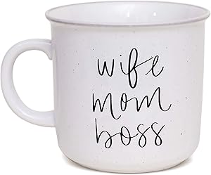 Sweet Water Decor Coffee Mugs for Mom | Cute 15oz Ceramic Campfire Style Coffee Cup Microwave & Dishwasher Safe | Large Mug For First Time Moms, Mother's Day, Birthdays, & Holidays (Wife Mom Boss)