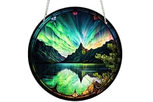 ZZHAOYI 11.8'' Polar Lights Stained Acrylic Window Hangings, Nature Scenery Wall Art Acrylic Panel Aurora Borealis Acrylic Panel Hangings Decor for Home, Office (Polar Lights)