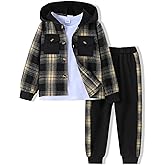 Yhnslsf Boys Clothes Fall Winter Outfits, Toddler Kids Button Plaid Hoodie Pockets Sweatpants T-shirt Clothing Set Size 3-7T