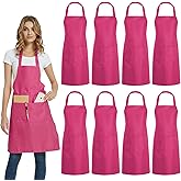 DUSKCOVE 8 Pack Bib Aprons Bulk - Unisex Pink Commercial Apron with 2 Pockets for Kitchen Crafting BBQ Drawing Cooking