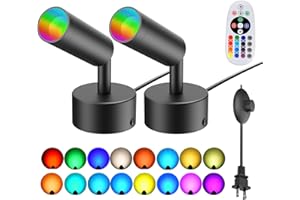 iCreating LED Spotlight Indoor - Color Changing Uplighting Indoor with Remote for Plants RGBW 12W Small tree Spot Lights Mini Stage Lights Plug in Floor Light Uplights for Christmas Halloween (2 Pack)