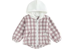 Douhoow Toddler Baby Plaid Jacket Baby Boy GIrl Flannel Hoodies Zip Up Hooded Fall Winter Outerwear Coat