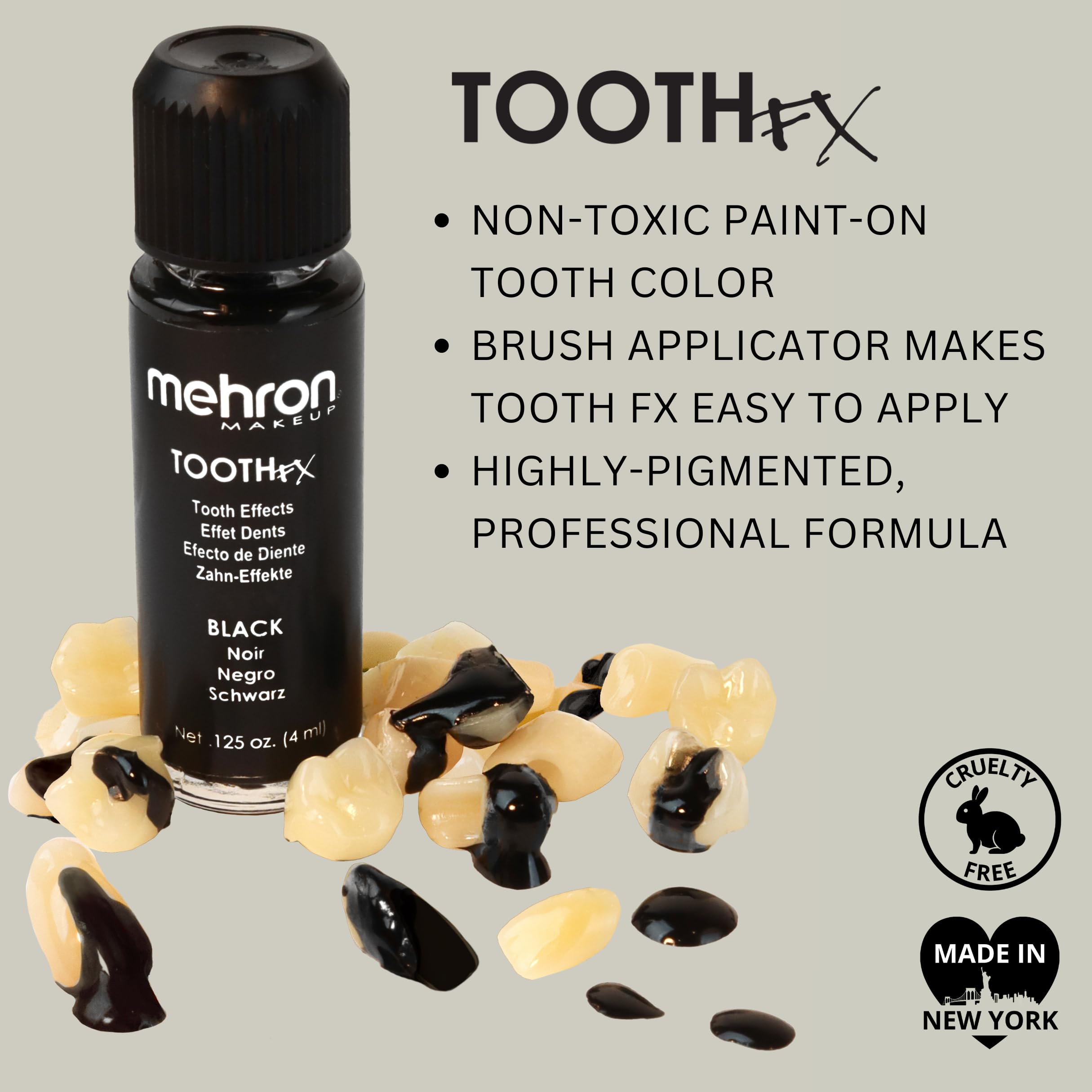 Mehron Makeup Tooth FX Black | Temporary Tooth Paint | Perfect for Creating Black Out Teeth Makeup, Rotten & Missing Teeth | SFX for Halloween, Cosplay, & Theater .125 oz (4 ml)