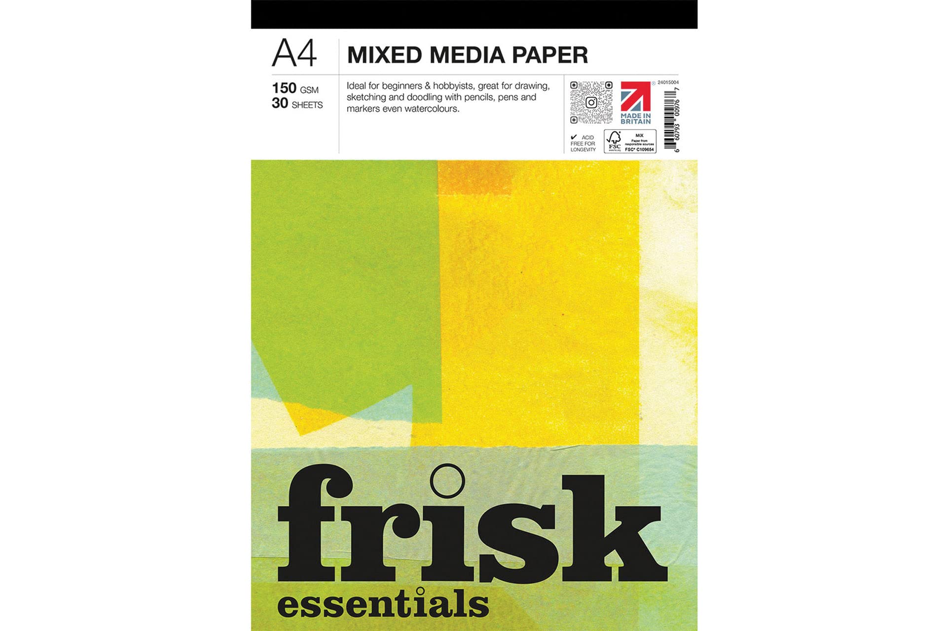 Frisk Essentials Mixed Media Paper Pad 150gsm 30sheets A4, White, 24015004