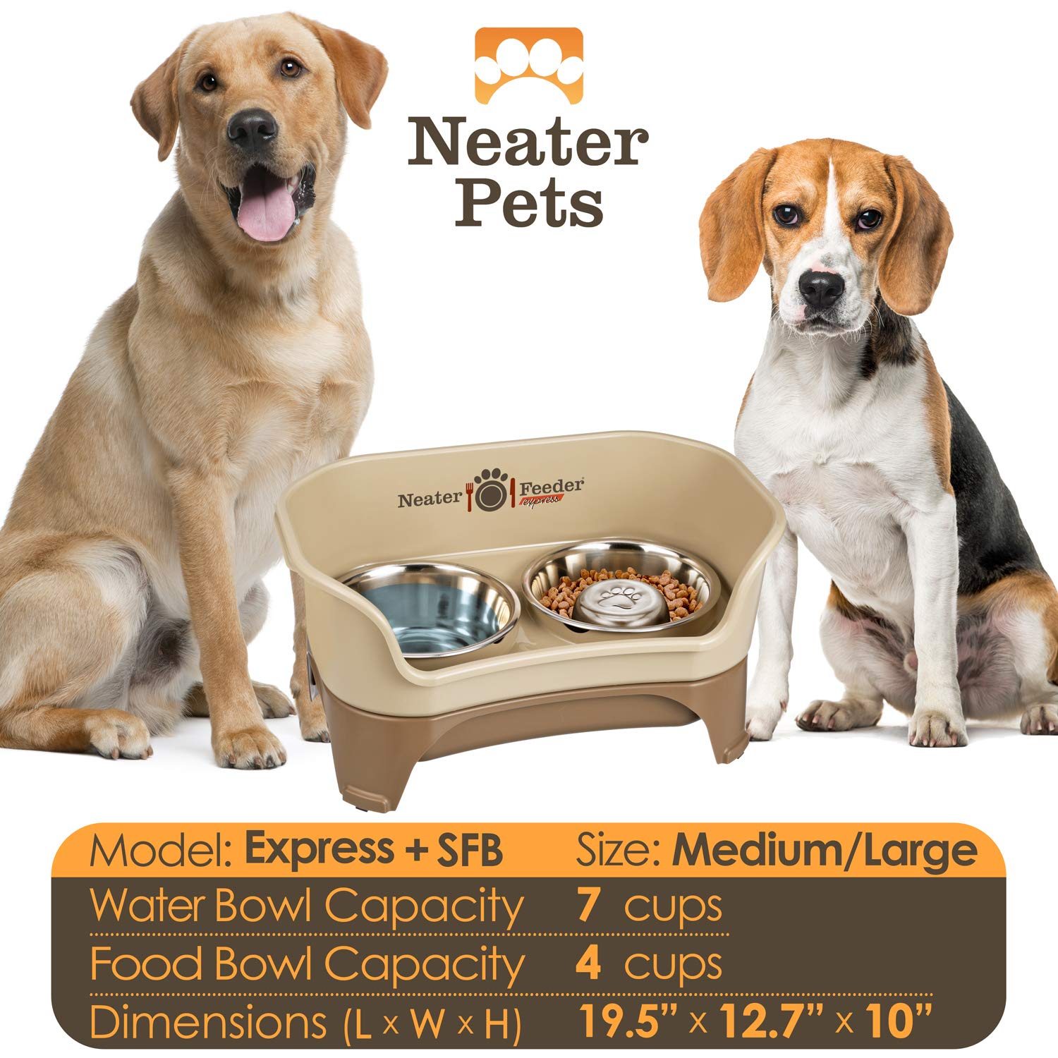 Neater Feeder Express Elevated Dog and Cat Bowls - Raised Pet Dish - Stainless Steel Food and Water Bowls for Small to Large Dogs and Cats