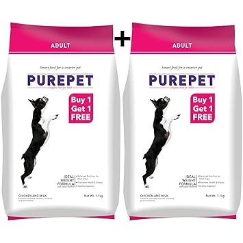 Purepet Chicken and Milk Adult Food, 1.1 kg (Buy 1 Get 1 Free)
