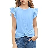 Arshiner Girls Shirt - Short-Sleeve Twist Front T-Shirt for Girls with Cute Flying Sleeves - Summer Blouse Tunic Tee Tops